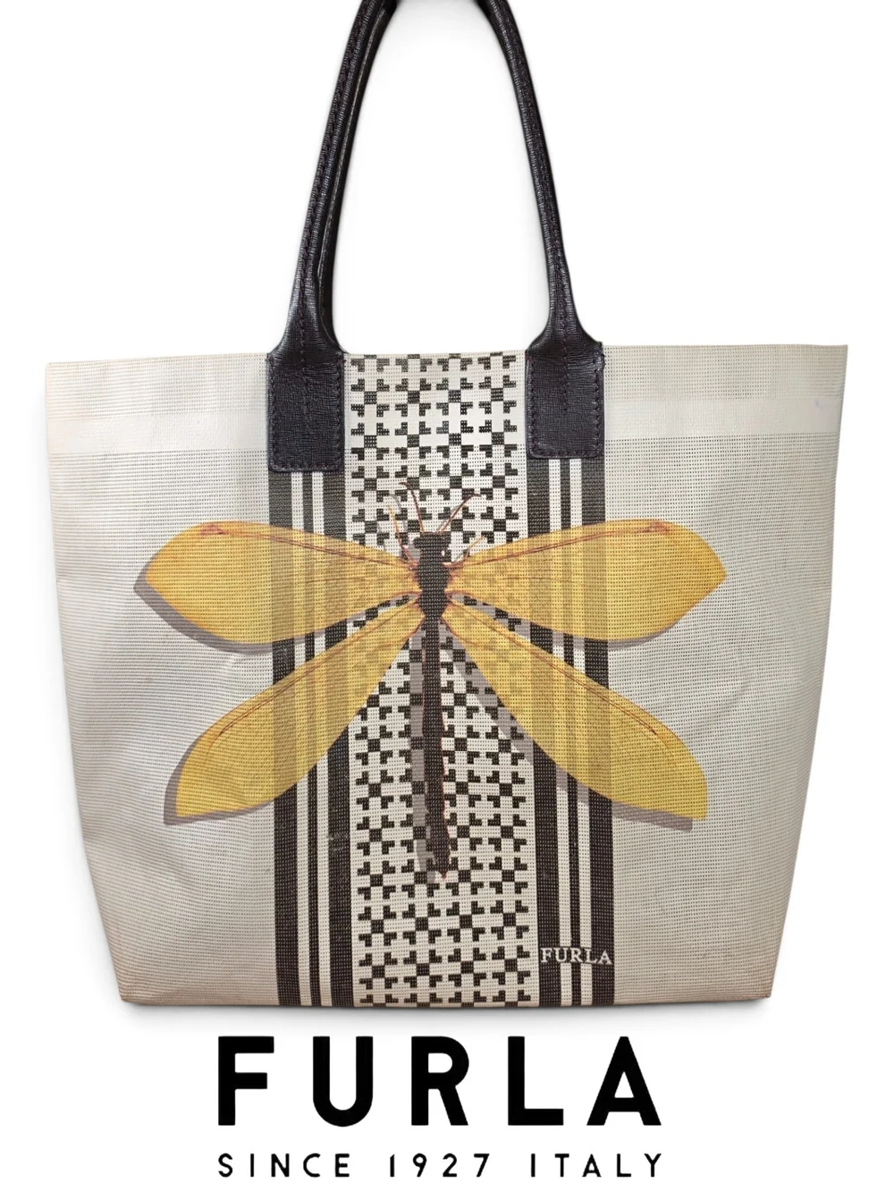 Vintage Furla Dragonfly Canvas Mesh Tote Bag Preloved Collector's RARE!